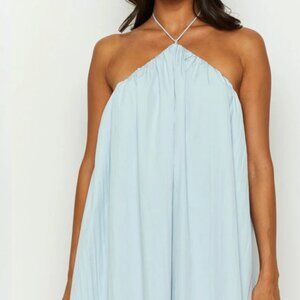 Talei Blue Halter Puff Mini Dress | Beginning Boutique